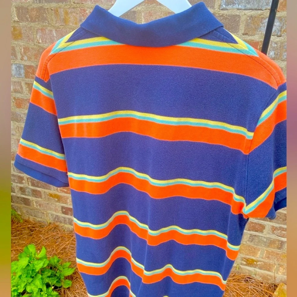 Polo Ralph Lauren Vintage 90s Orange Navy Polo Shirt Striped size XL Gameday